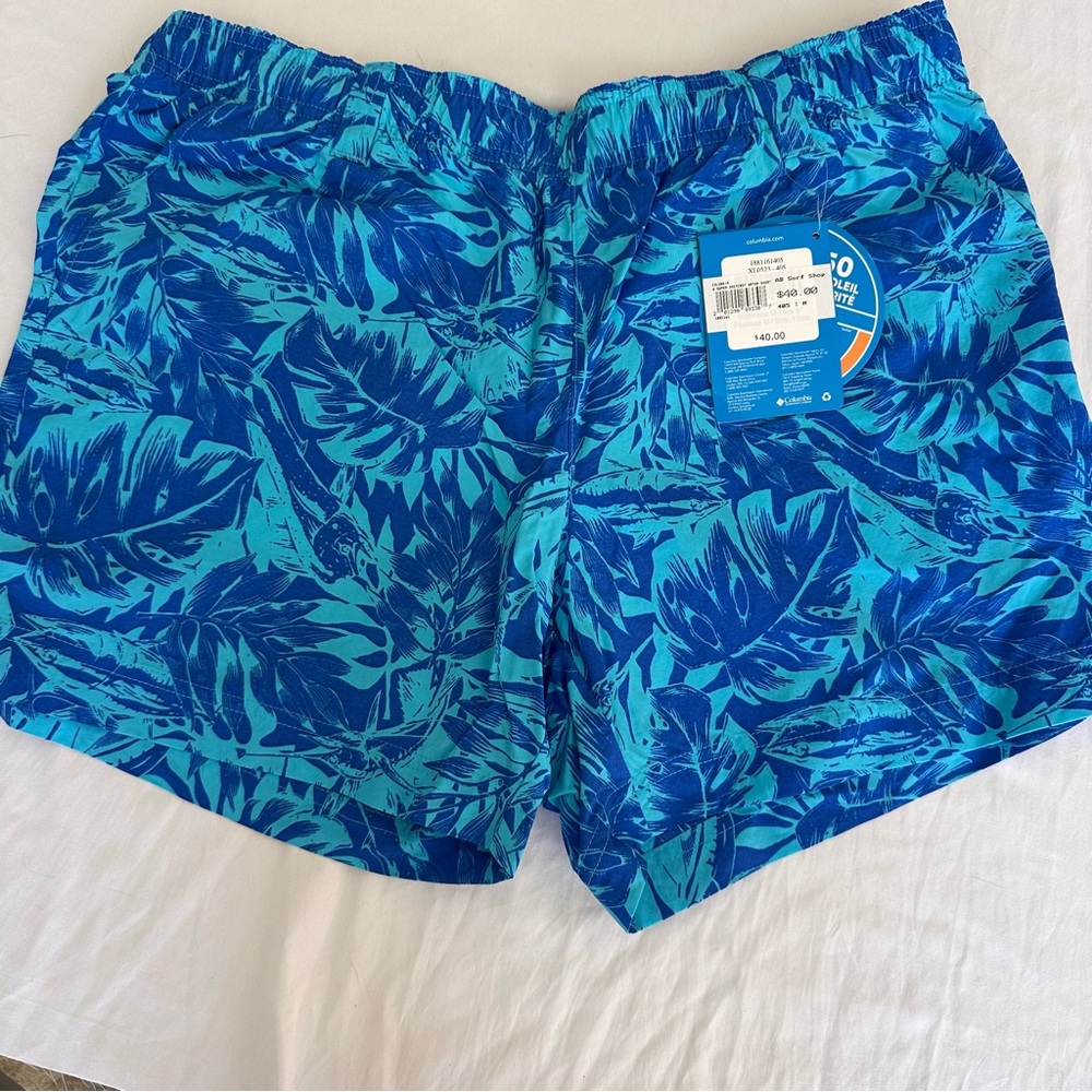 Columbia Blue Leaf Print Men's Athletic Shorts
